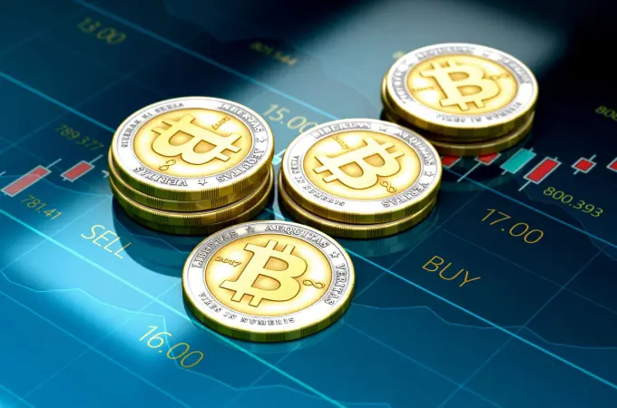 Bitcoins on financial data chart
